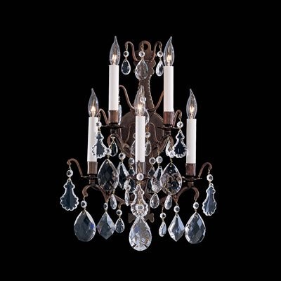 5 lights Wrought Iron crystal wall sconce with Patina Bronze finish