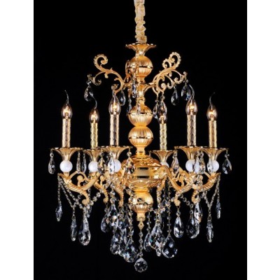 Gold plated 6 Light Zinc Alloy crystal Chandelier