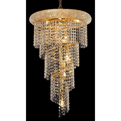 10 Light Spiral Crystal Chandelier gold plated