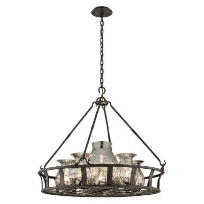 Bronze Six-Light Large Pendant with Antique Silver Glass