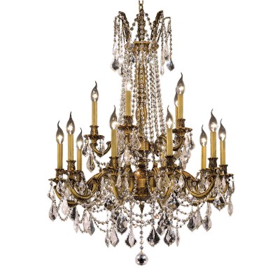 French Gold Fifteen-Light 28-Inch Chandelier with Royal Cut Clear Crystal