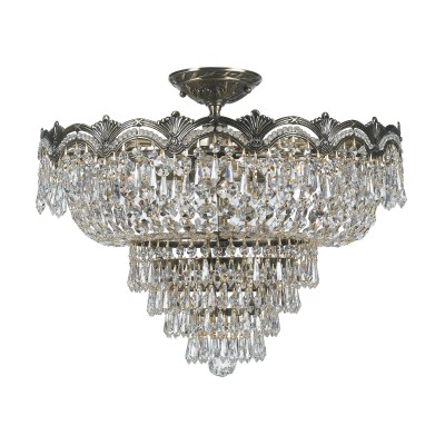  Group Majestic Sold Cast Brass Ornate Crystal Five-Light Semi-Flush