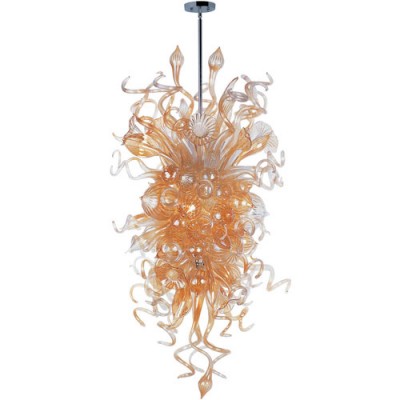 International Mimi LED Polished Chrome 30-Inch Wide 18-Light Single Pendant with Cognac Glass