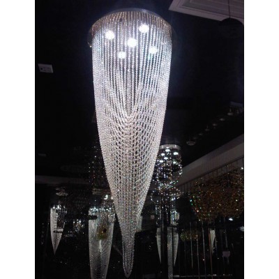 Spiral crystal chandelier dressed with round crystal beads - chrome finish