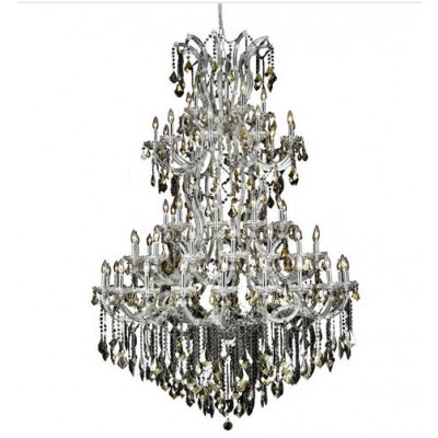 Chrome Sixty-One Light 54-Inch Chandelier with Royal Cut Golden Teak Smoky Crystal