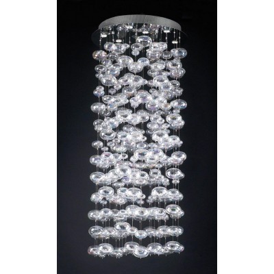 Polished chrome contemporary chandelier dressed with glass bubble