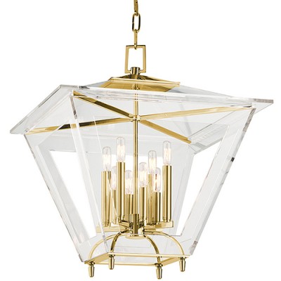 Brass Eight-Light Pendant with Clear Acrylic Shade