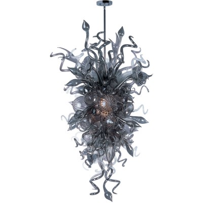 International Mimi LED Polished Chrome 30-Inch Wide 18-Light Single Pendant with Fume Grey Glass