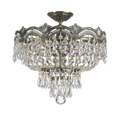  Group Majestic Sold Cast Brass Ornate Crystal Three-Light Semi-Flush