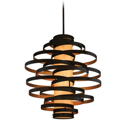 Six-Light Bronze with Gold Leaf Six-Light Fluorescent Pendant