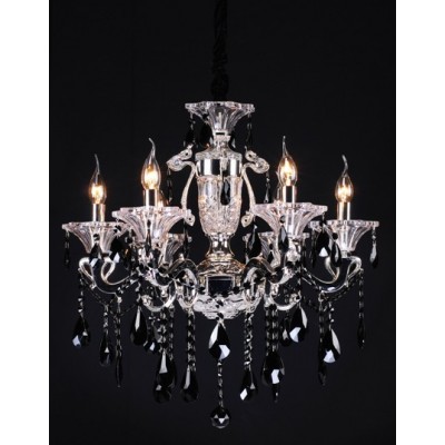 Polished chrome 6 Light Zinc Alloy crystal Chandelier dressed with black crystals