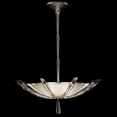 Three-Light Pendant in Platinized Silver Leaf Finish with Tapered Beveled Crystals