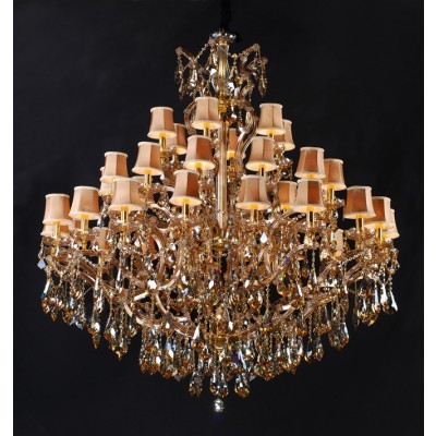 Three tiers traditional crystal Chandelier dressed with lampshades