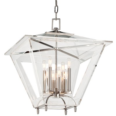 Nickel Eight-Light Pendant with Clear Acrylic Shade