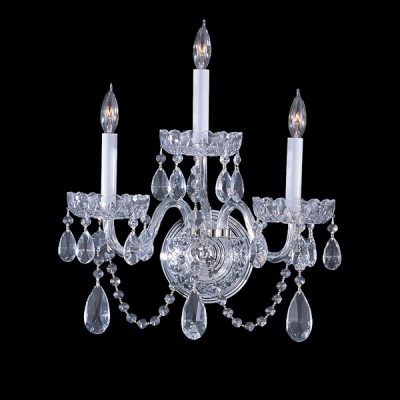 3 Light Traditional Crystal Wall Sconce, Chrome