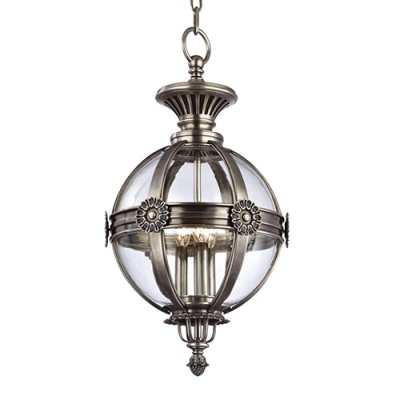 Aged Silver Three-Light Pendant with Clear Glass