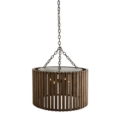 Distressed Brown Oak Four-Light Drum Pendant