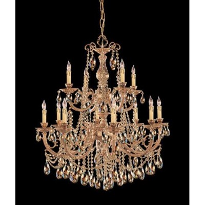 Brass Golden Teak Two-Tier Chandelier