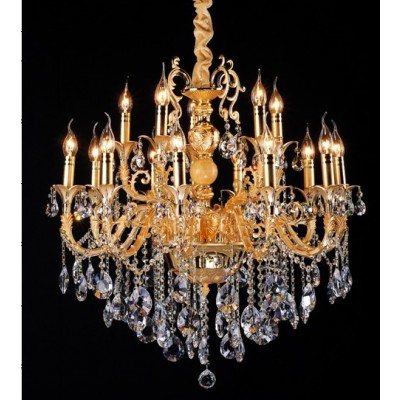 Gold plated 15 Light Zinc Alloy crystal Chandelier