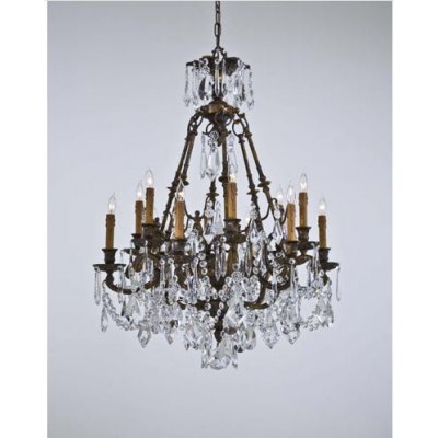 Brass Twelve-Light Chandelier with Tan Drip Candlesleeves