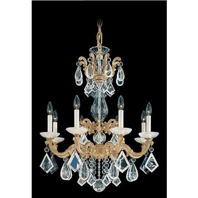 Gold Eight-Light Chandelier with Clear Rock Crystal