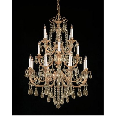 Olde Brass Golden Teak Three-Tier Chandelier