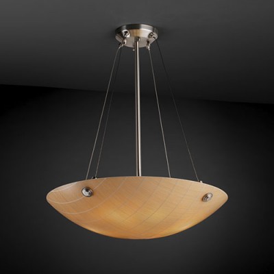 Group 3Form Brushed Nickel 27-Inch Wide Fluorescent Six-Light Bowl Pendant with Take Shade and Concentric Circles Finial
