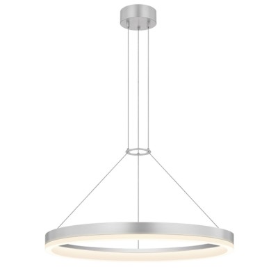 Satin Aluminum LED 24-Inch Pendant with White Etched Shade