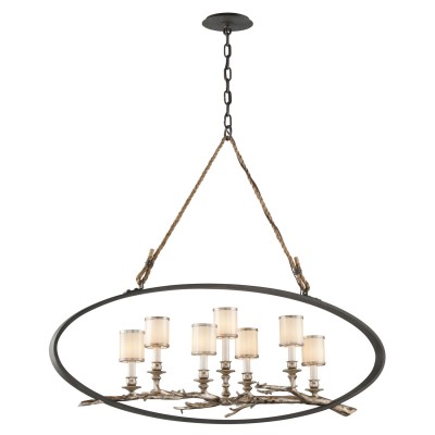 Bronze With Silver Leaf Seven-Light Large Pendant with White Pearl Glass