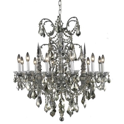  Athena Pewter Twelve-Light Chandelier with Golden Teak/Smoky Royal Cut Crystals