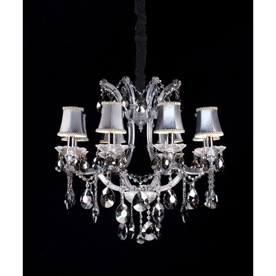 Polished chrome traditional crystal Chandelier dressed with silver lampshades