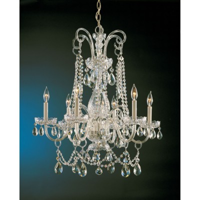  Polished Brass Six-Light Swarovski Elements Crystal Chandelier