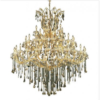 Gold Forty-Nine Light 60-Inch Chandelier with Royal Cut Golden Teak Smoky Crystal