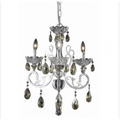 Chrome Three-Light Chandelier with Golden Teak/Smoky Royal Cut Crystals