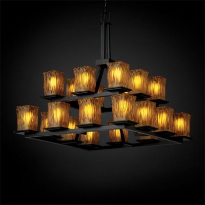 Veneto Luce Montana 20-Light Matte Black Two-Tier Ring Chandelier