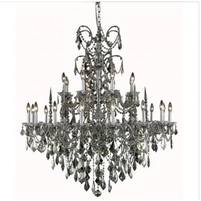 Pewter Twenty-Four Light Chandelier with Golden Teak/Smoky Royal Cut Crystals