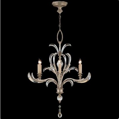 Six-Light Chandelier in Warm Muted Silver Leaf Finish with Beveled Crystal Accents