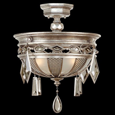 Fine Art Lamps Encased Gems Three-Light Semi-Flush Mount in Silver Leaf Finish with Clear Crystal Gems