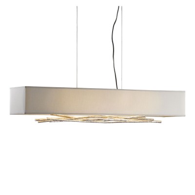 Soft Gold Four-Light Linear Pendant with Flax Shade