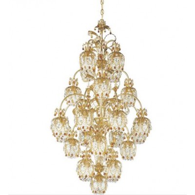 Gold 25-Light Topaz Vintage Crystal Chandelier, 34W x 58H x 34D