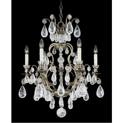 Gold Six-Light Clear Rock Chandelier, 22W x 27H x 22D