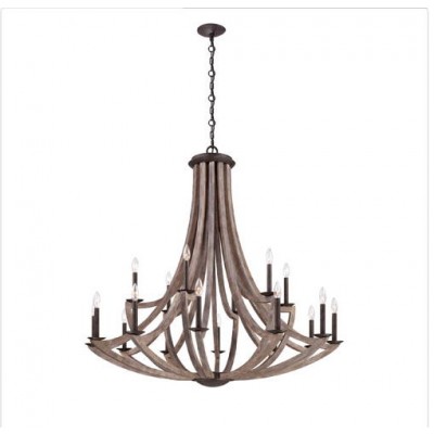 18 Light Chandelier with Wood