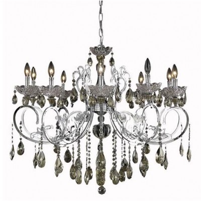 Chrome Ten-Light Chandelier with Golden Teak/Smoky Strass Swarovski Crystals