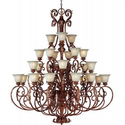 Twenty-Seven-Light Multi-Tier Chandelier with Cafe Glass