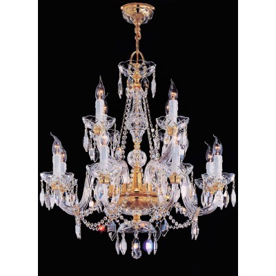 12 Lights Bohemian Crystal chandelier in gold plated finish