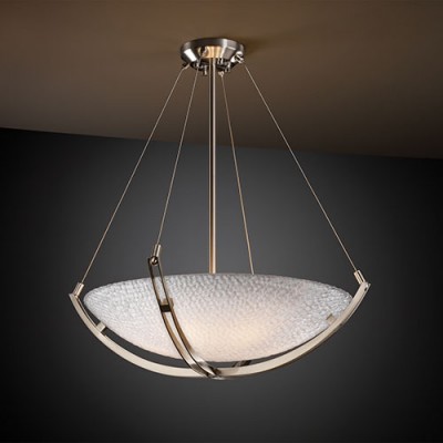 Group 3Form Brushed Nickel Fluorescent Six-Light 28-Inch Wide Bowl Pendant with Crossbar and Small Tile Shade