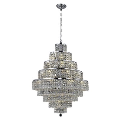  Chrome Twenty-Light 30-Inch Nine-Tier Chandelier with Royal Cut Clear Crystal