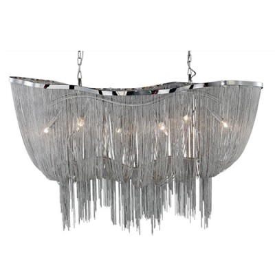  Formae Satin Nickel Six-Light Chandelier with Chain Metal Shade