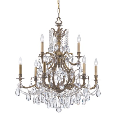 Brass Nine-Light Chandelier with Swarovski Spectra