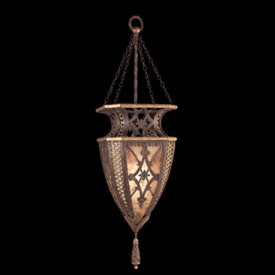One-Light Pendant in Rich Umber Finish and Gilded Accents with Fleuron and Diamond Designs